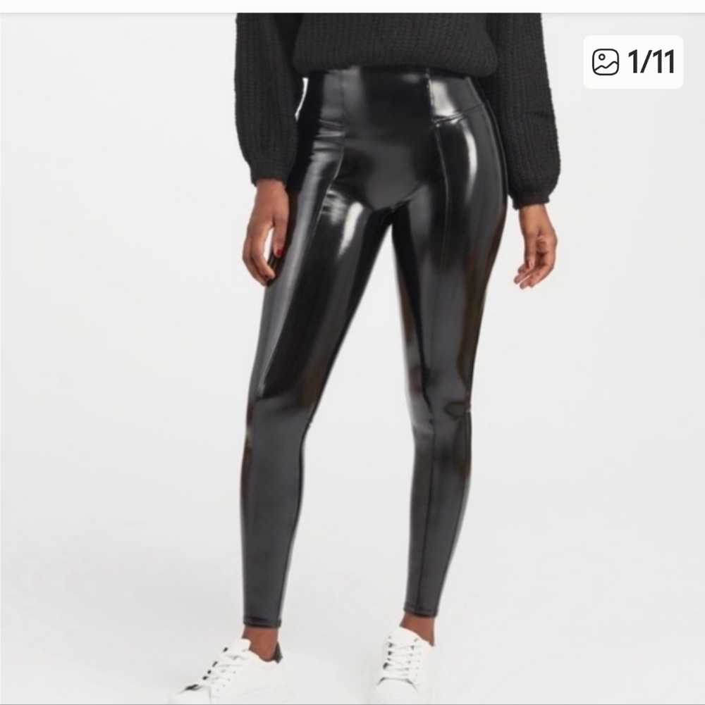 SPANX faux patent leather leggings black